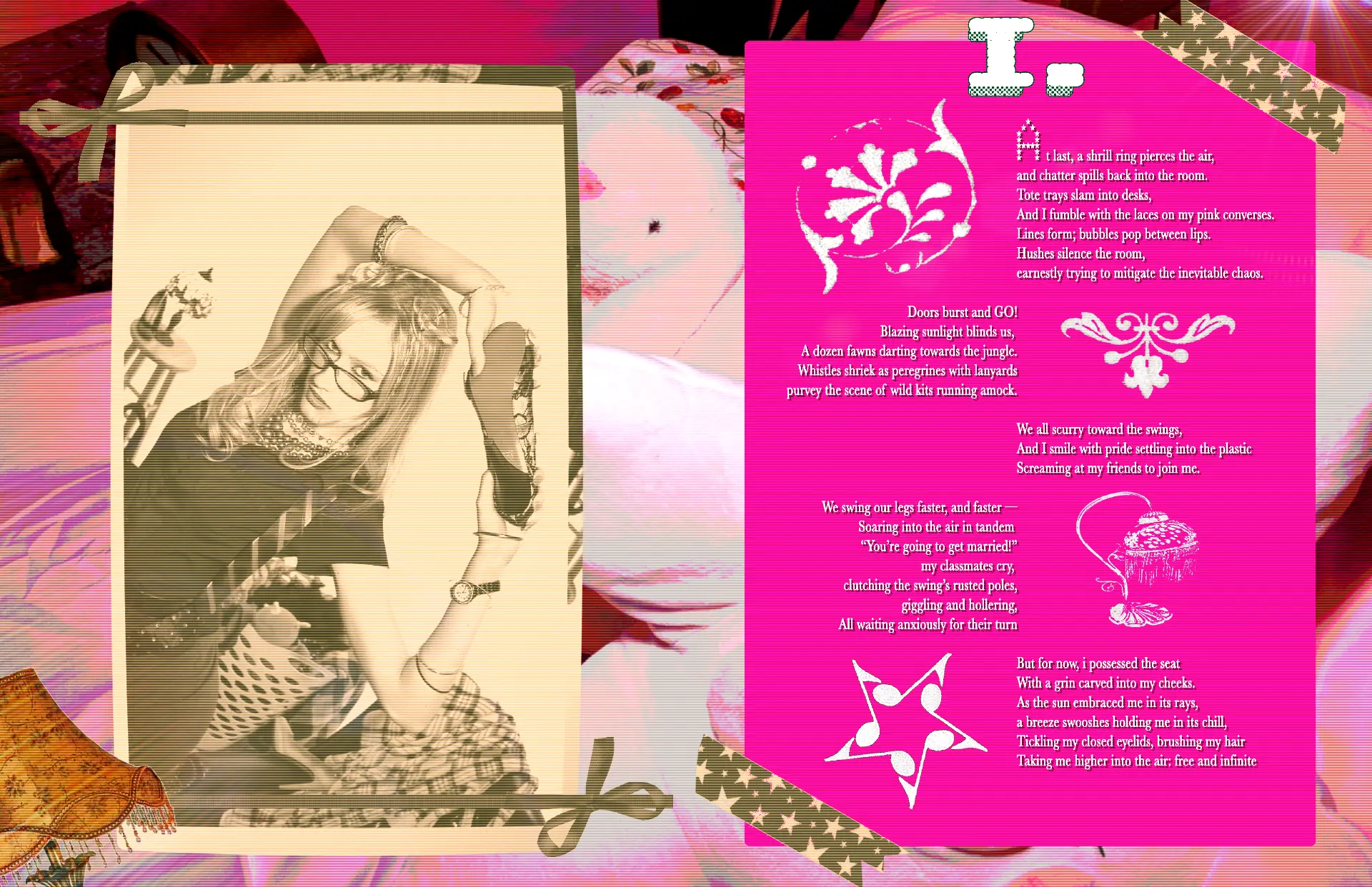 Ode to Hiraeth spread with poem and layered pink set