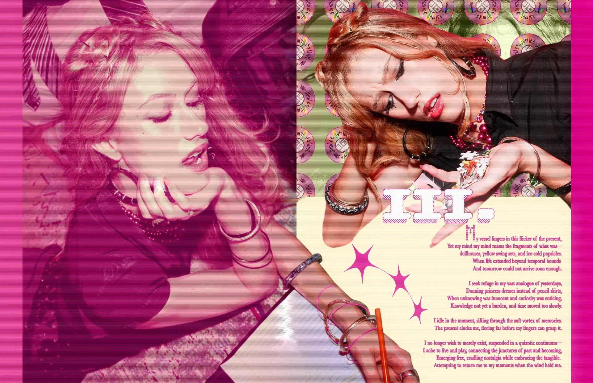 Ode to Hiraeth spread with two models and handwritten poetry